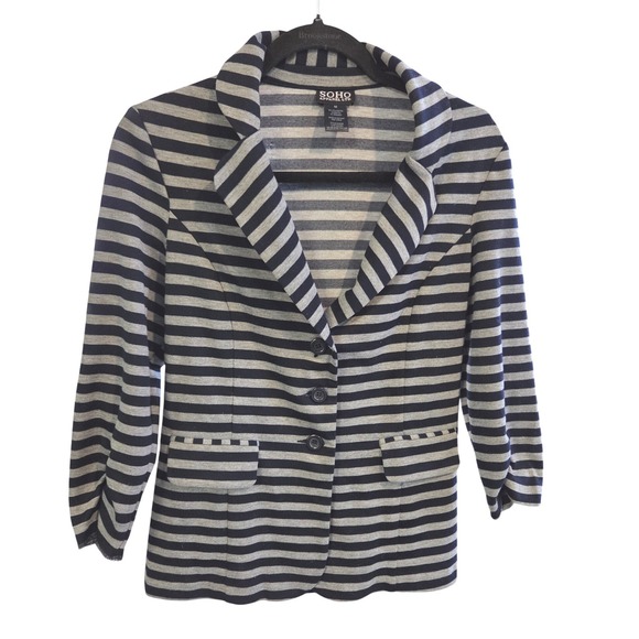 SOHO APPAREL LTD. Jackets & Blazers - SOHO APPAREL LTD Striped Blazer‎ Jacket Navy Grey Womens Size M